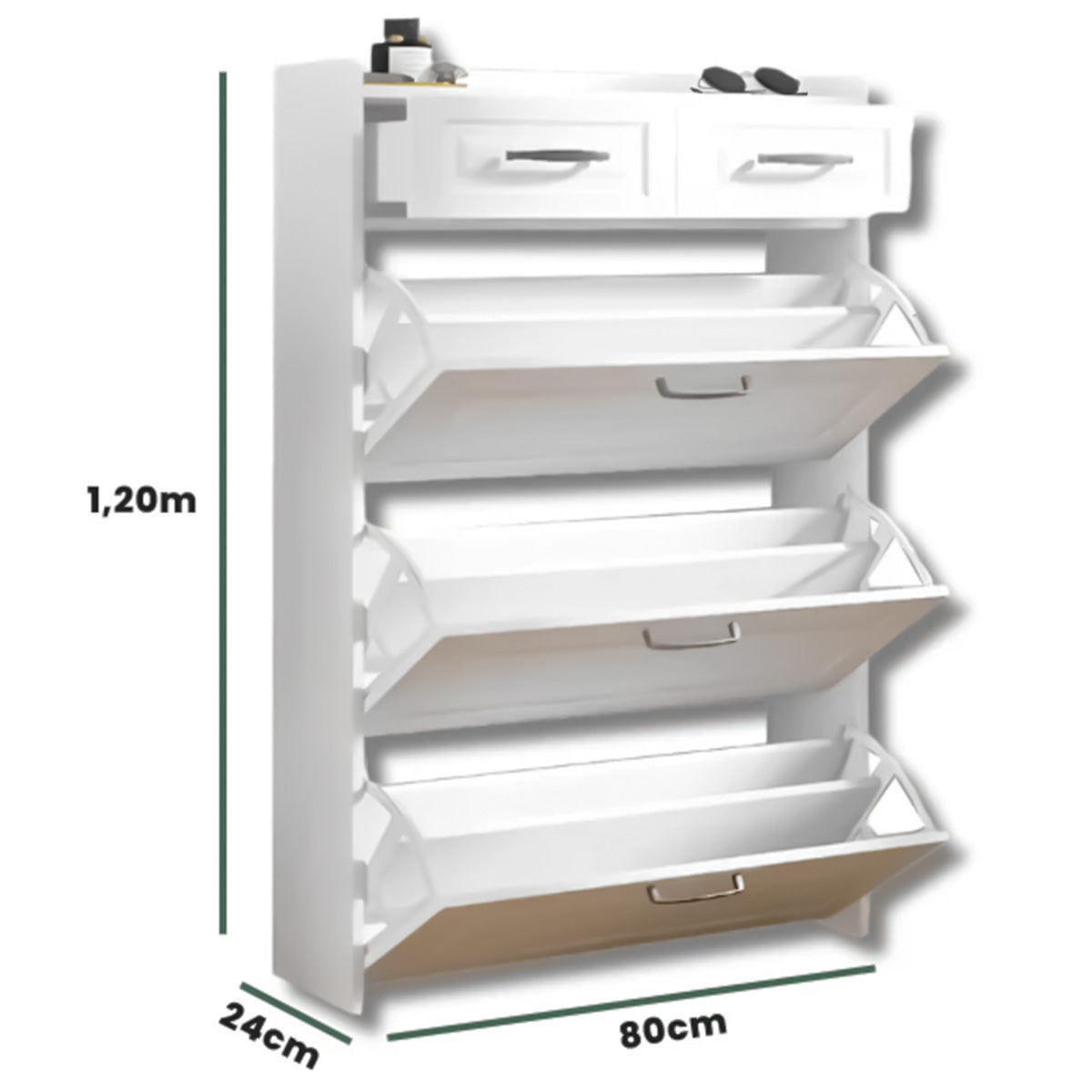 Schuhschrank in Eichenoptik mit 3 Klappen & 2 Schubladen – Platzsparendes Design